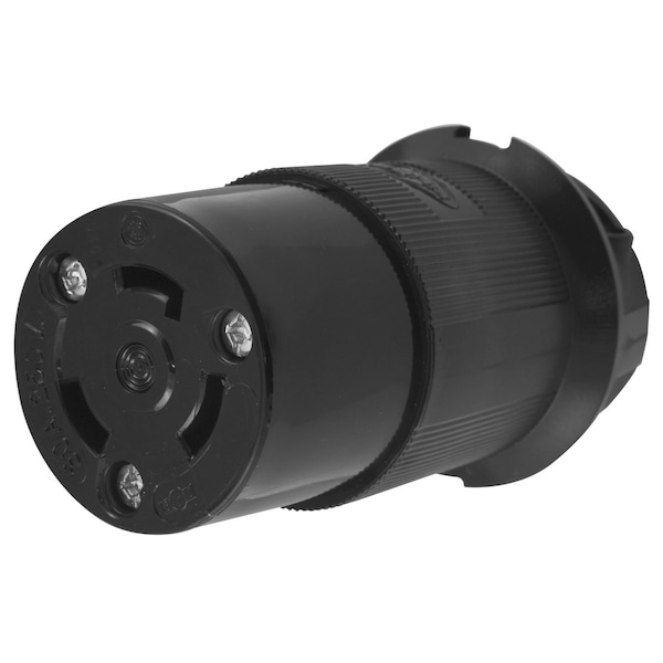 Locking Connector, L6-30R, 30 A, 250V AC, Single Phase, 2 Pole, Screw Terminals, Black